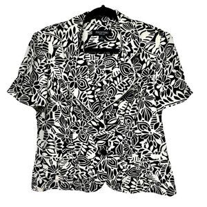 Perceptions New York Dark Brown White Floral Short Sleeve Shirt Light Top Flower